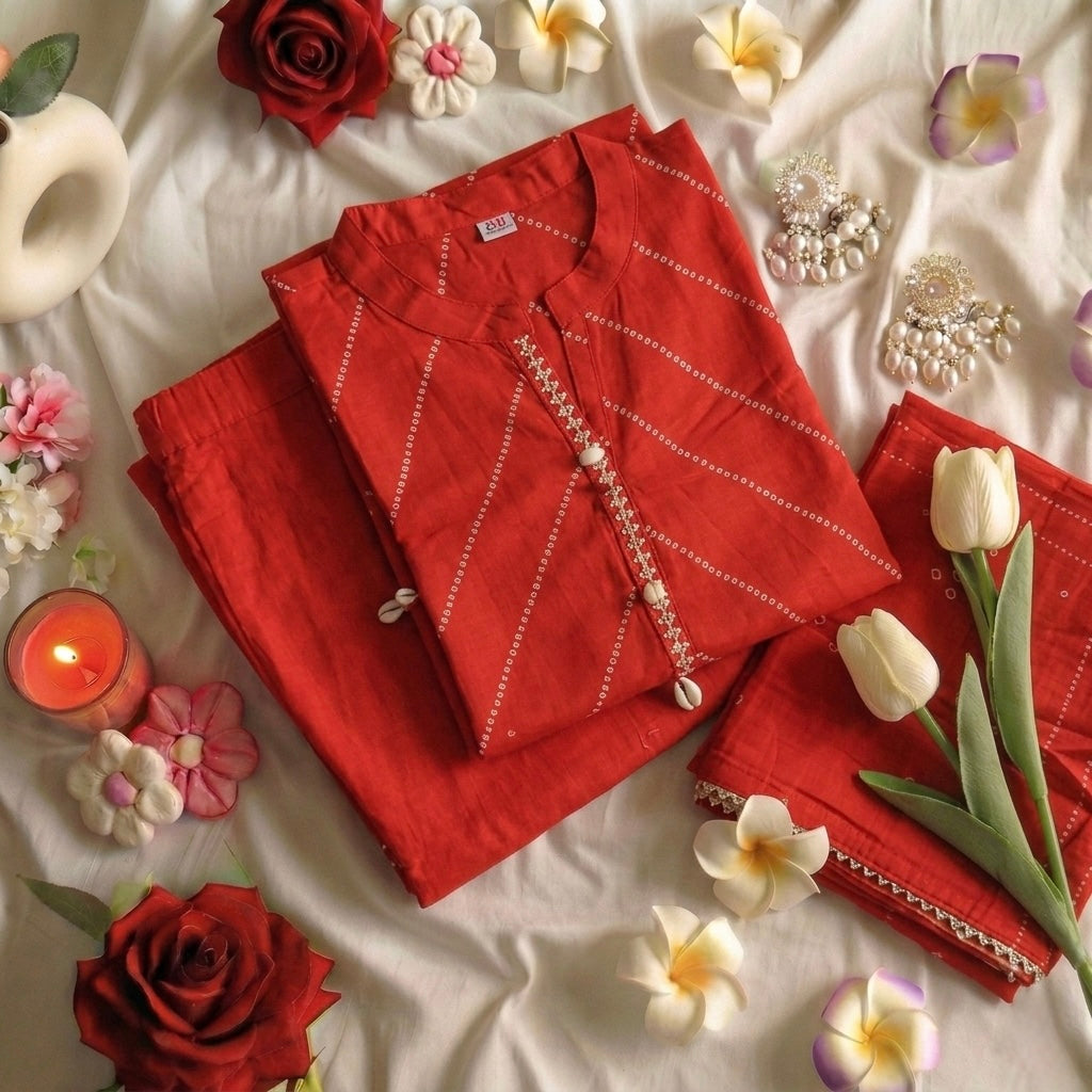 Red bandhej Suit Set