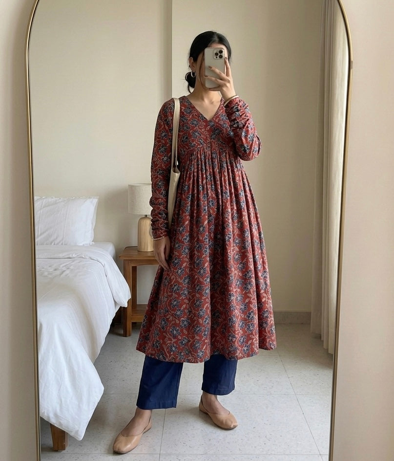 Blueberry Red Chudidar Suit Set