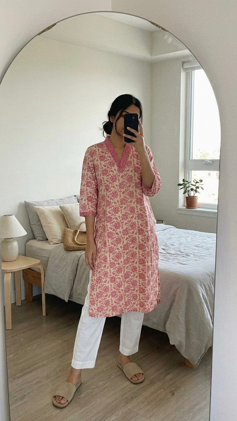 Pink Floral Printed Kurta