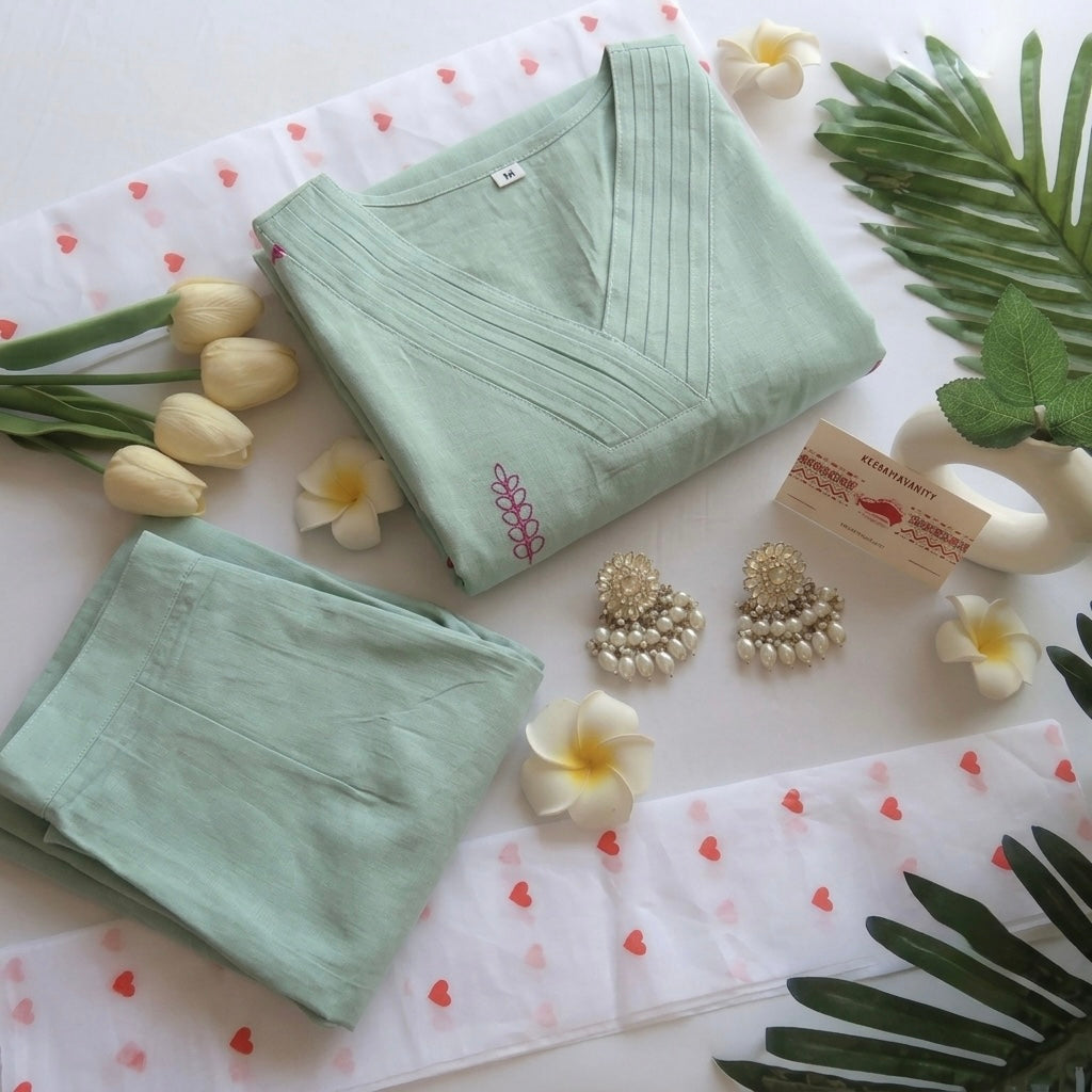 Soft Turquoise embroidery Suit Set