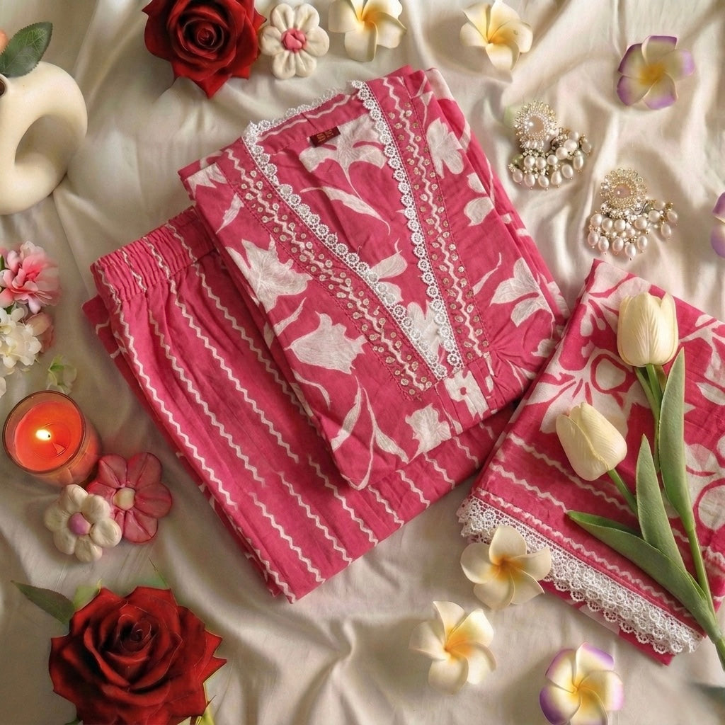 Pink lilys Suit Set
