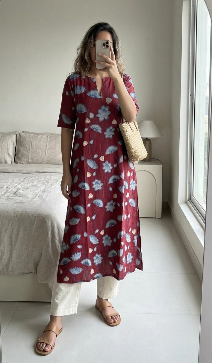 Burgundy blue Kurta