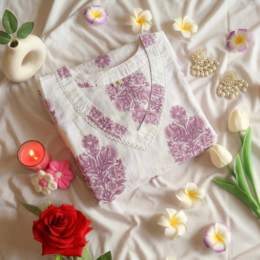 Lavender lace Kurta Slim fit