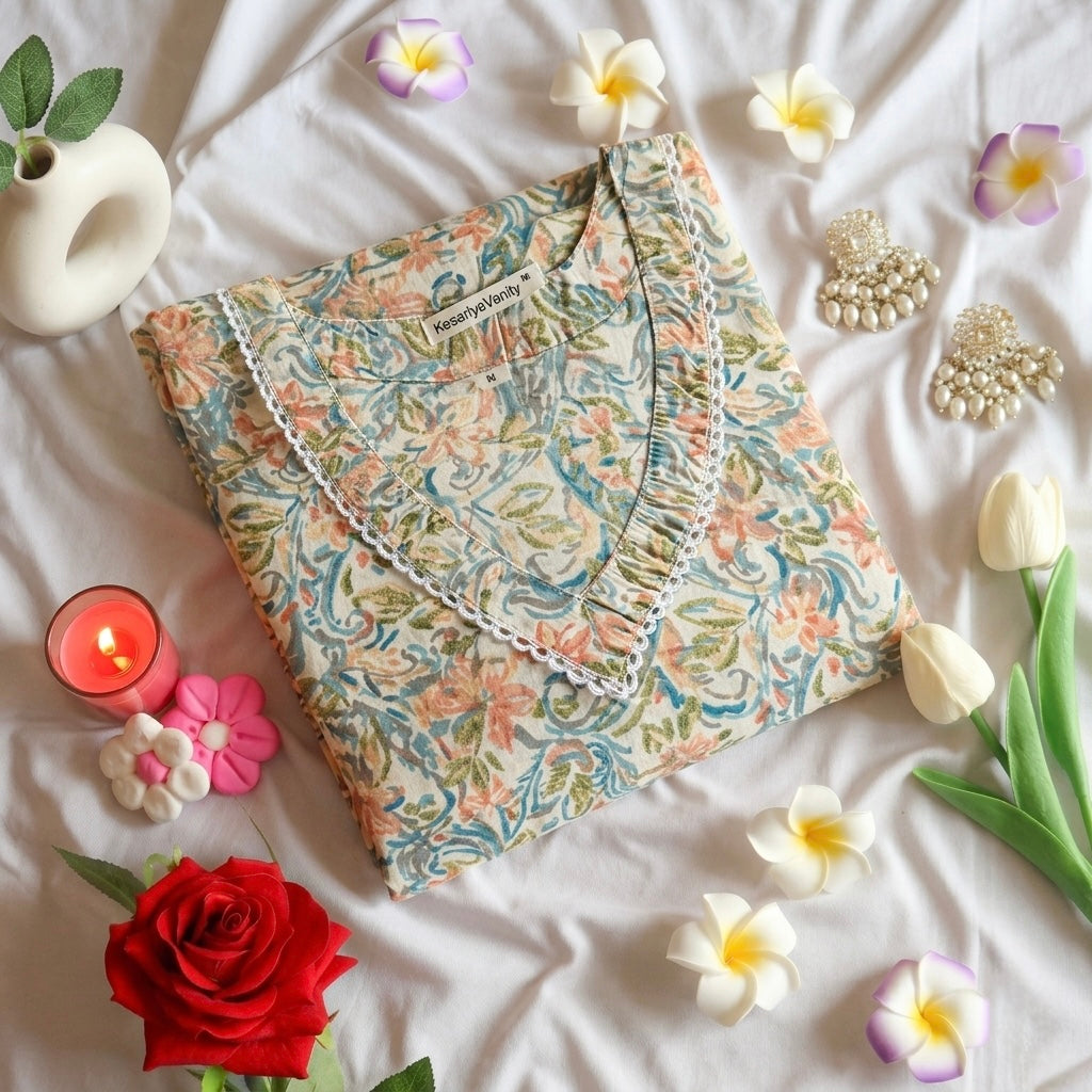 Pastel strokes floral Kurta Slim fit
