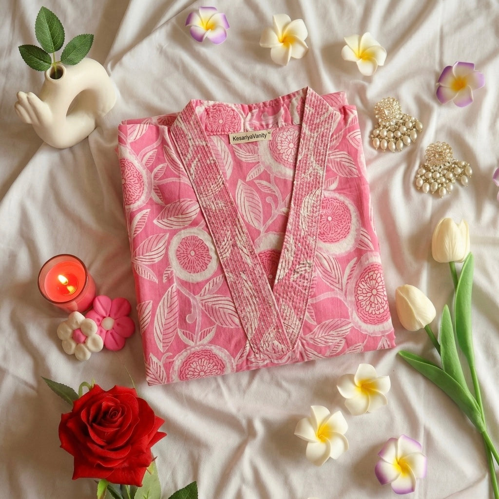 Pink floral Kurta Slim fit
