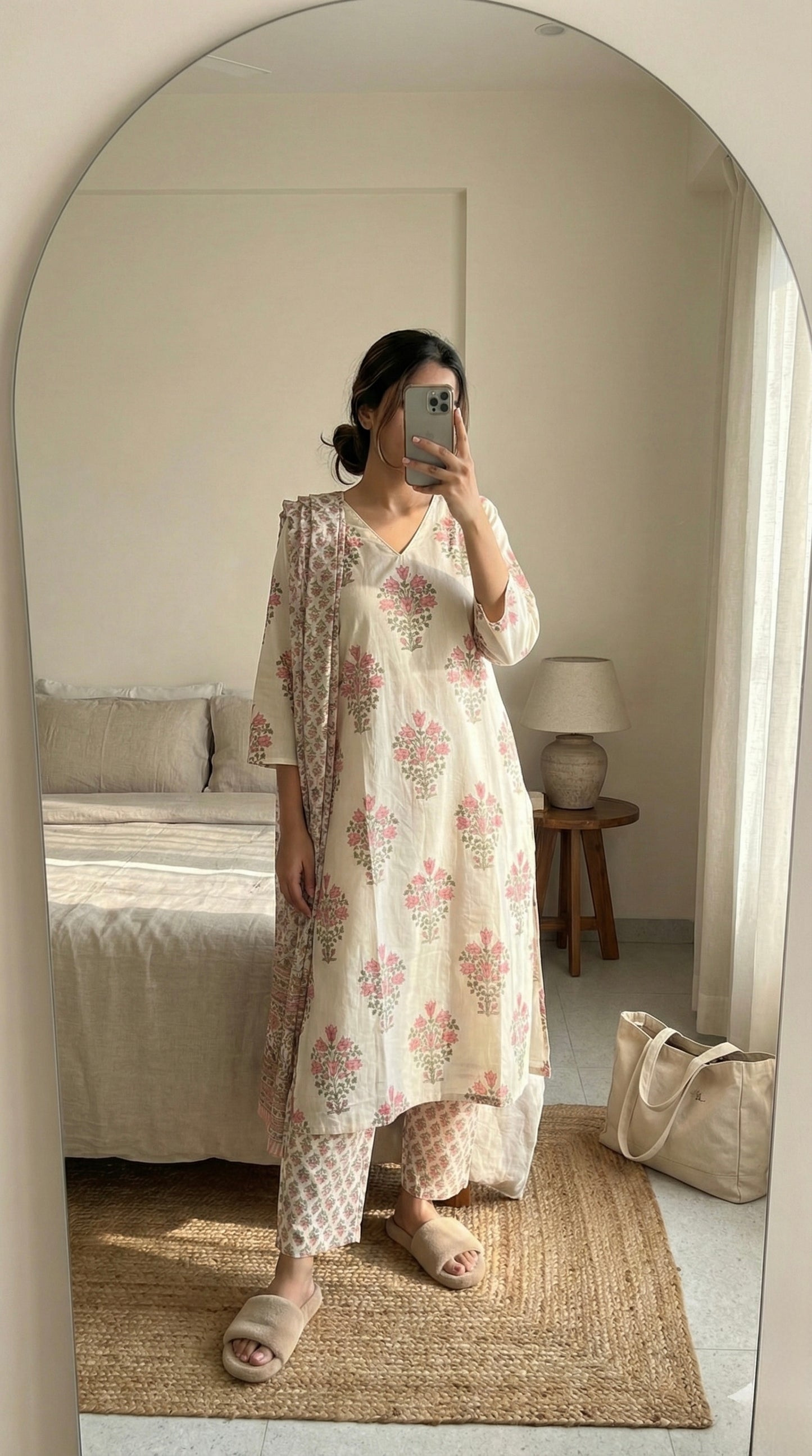 Peach Motifs Suit Set