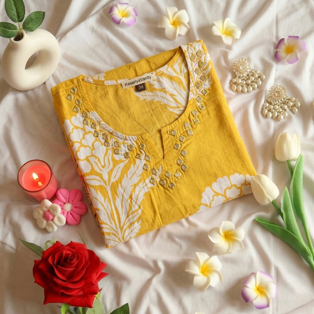 Corn floral Kurta Slim fit (with attached sleeves)