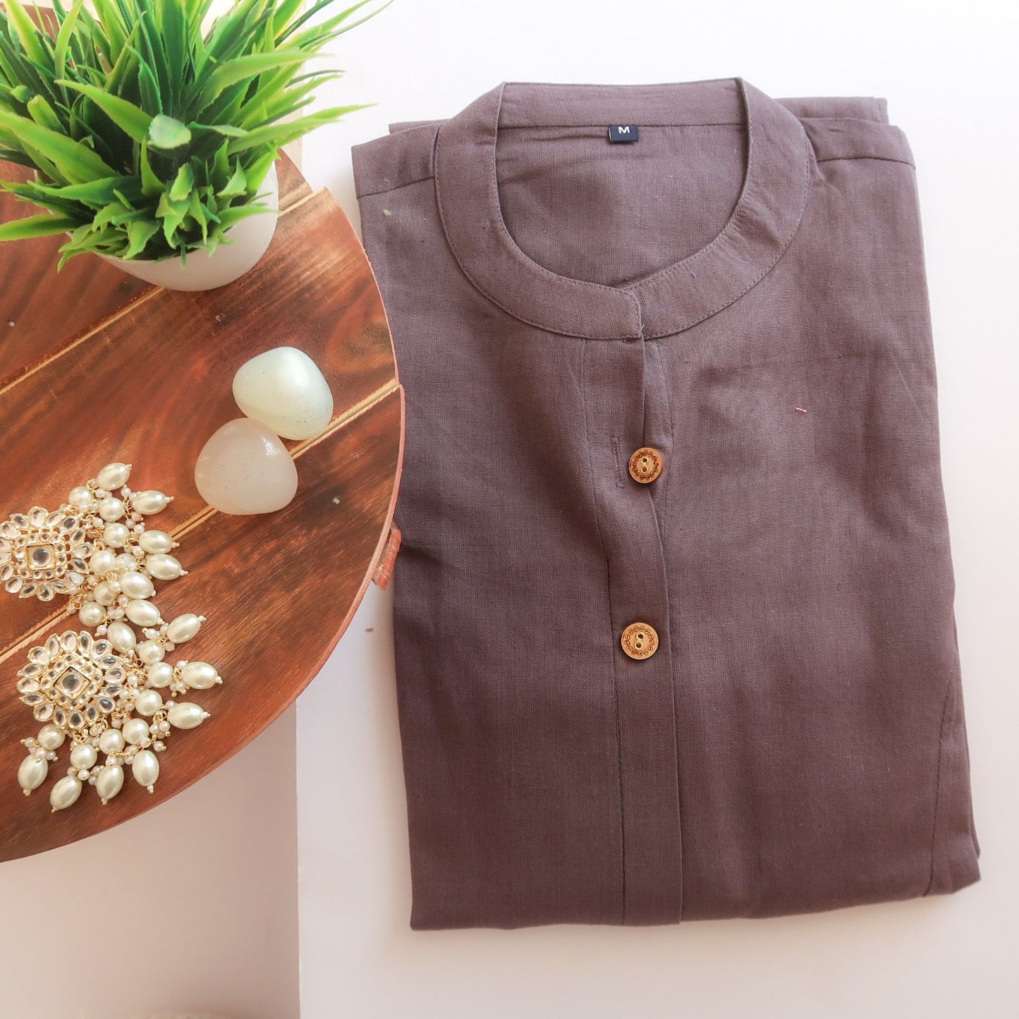 BirthdaySALE Essential - Solid Grey Cotton Kurta with pockets