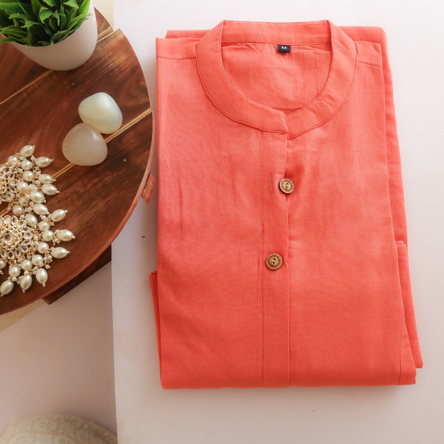 BirthdaySALE Essential - Solid Peach Cotton Kurta with pockets