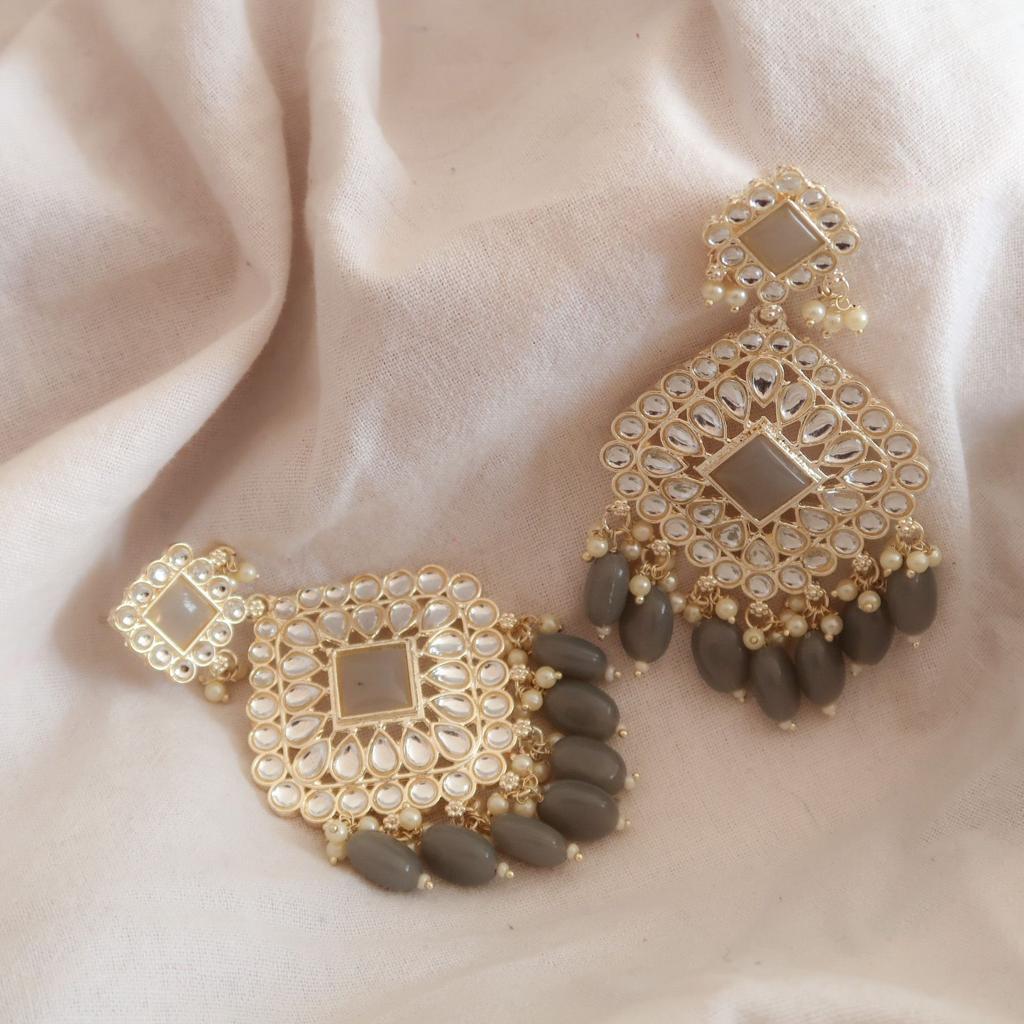 Golden Cubical Grey Pearl Elegance Earrings
