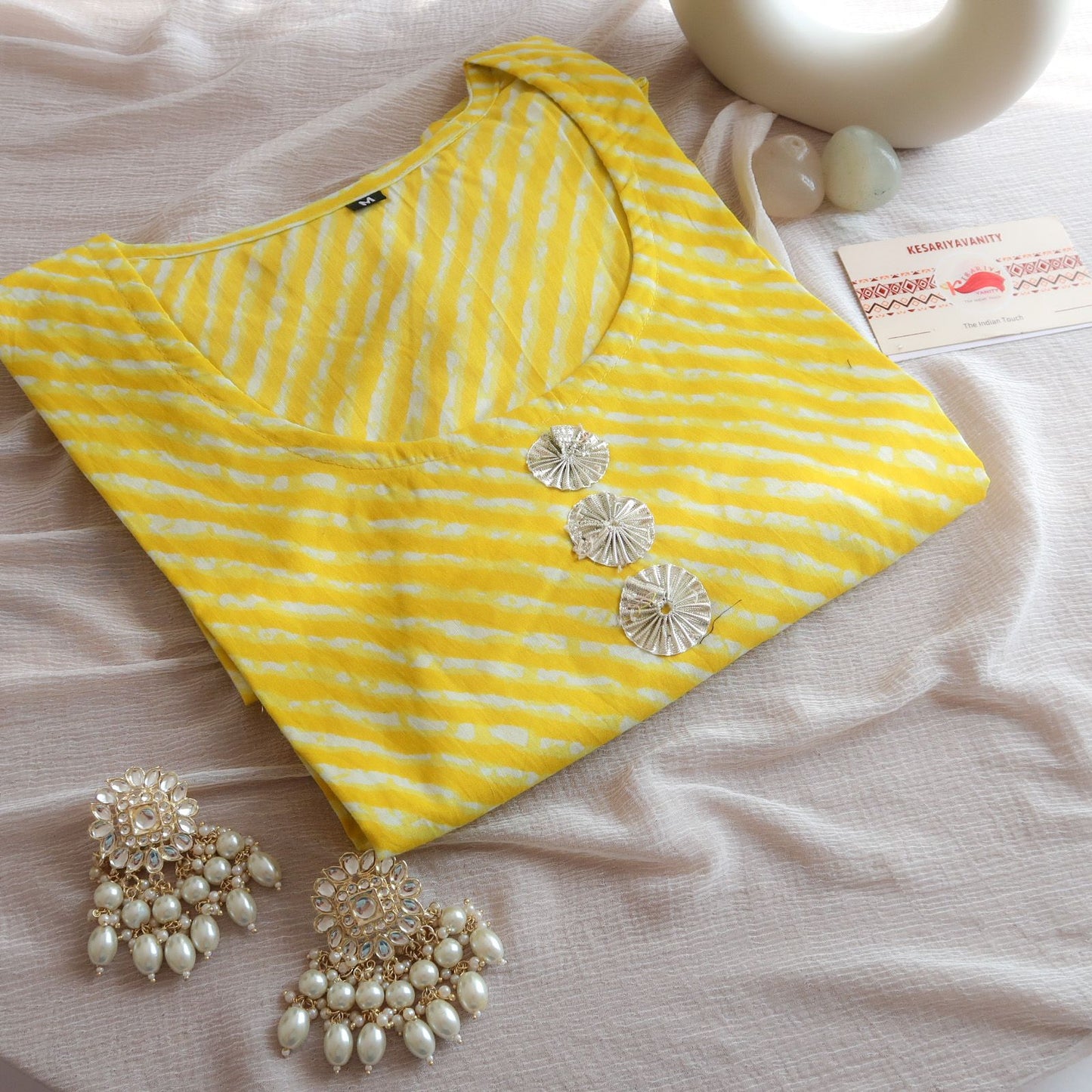 Yellow Leheriya Print Kurta with Gotta Work