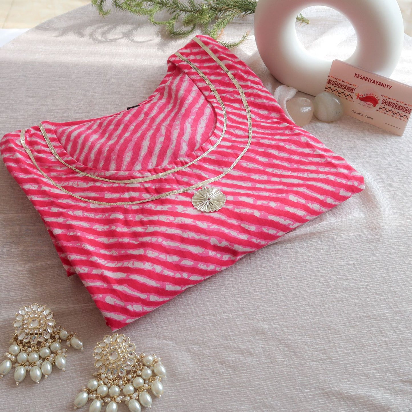 Pink Leheriya Delight Kurta with Gotta Embellishments