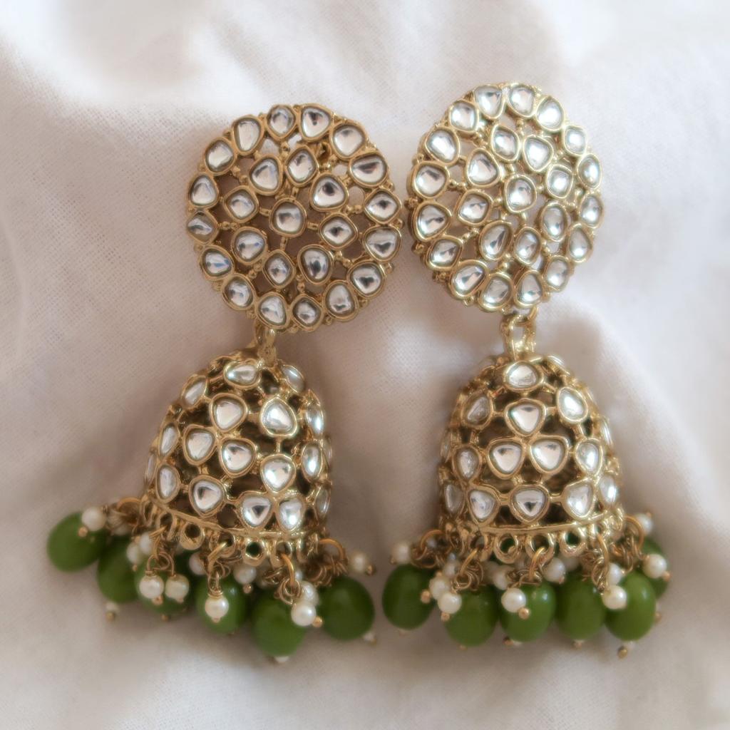Golden Oasis Kundan Jhumki Earrings