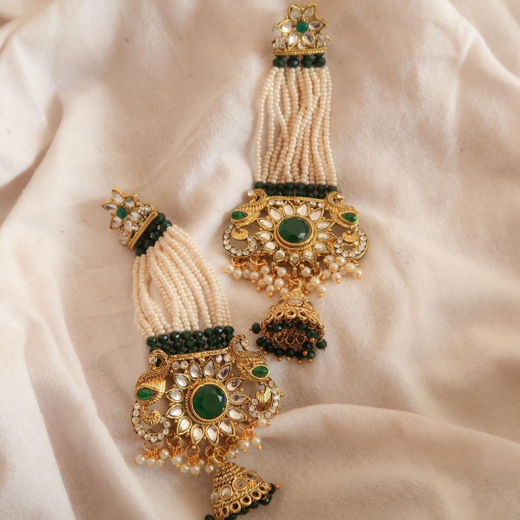 Emerald Essence Kundan Chandbalis Earrings