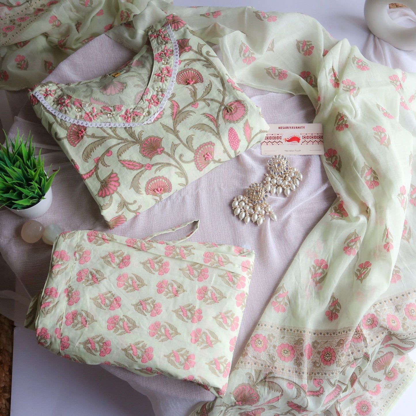 Minty Blossoms Suit Set