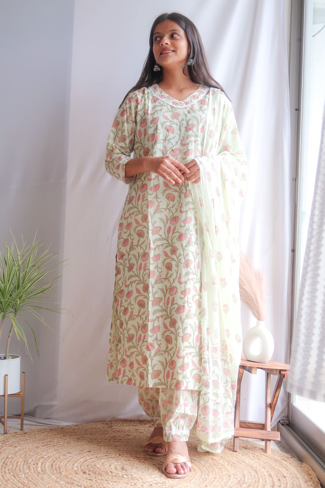 Minty Blossoms Suit Set