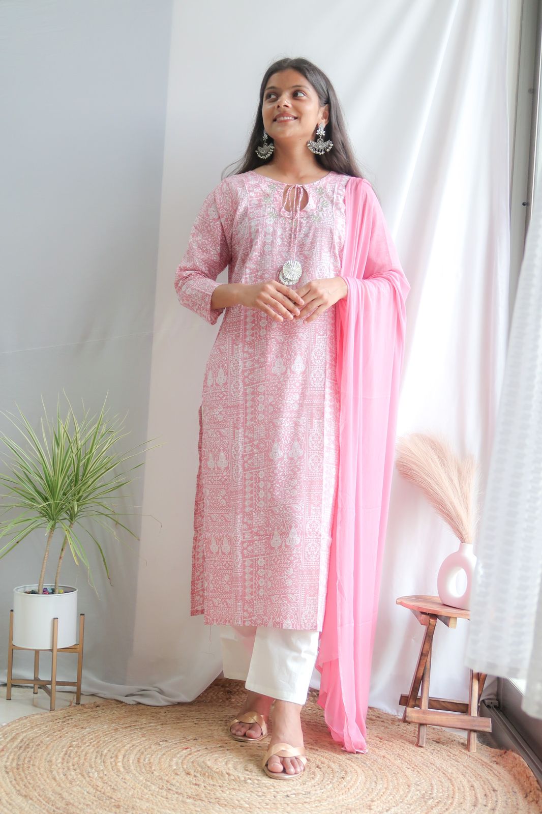 Petal Whispers Blush Pink Straight Suit Set
