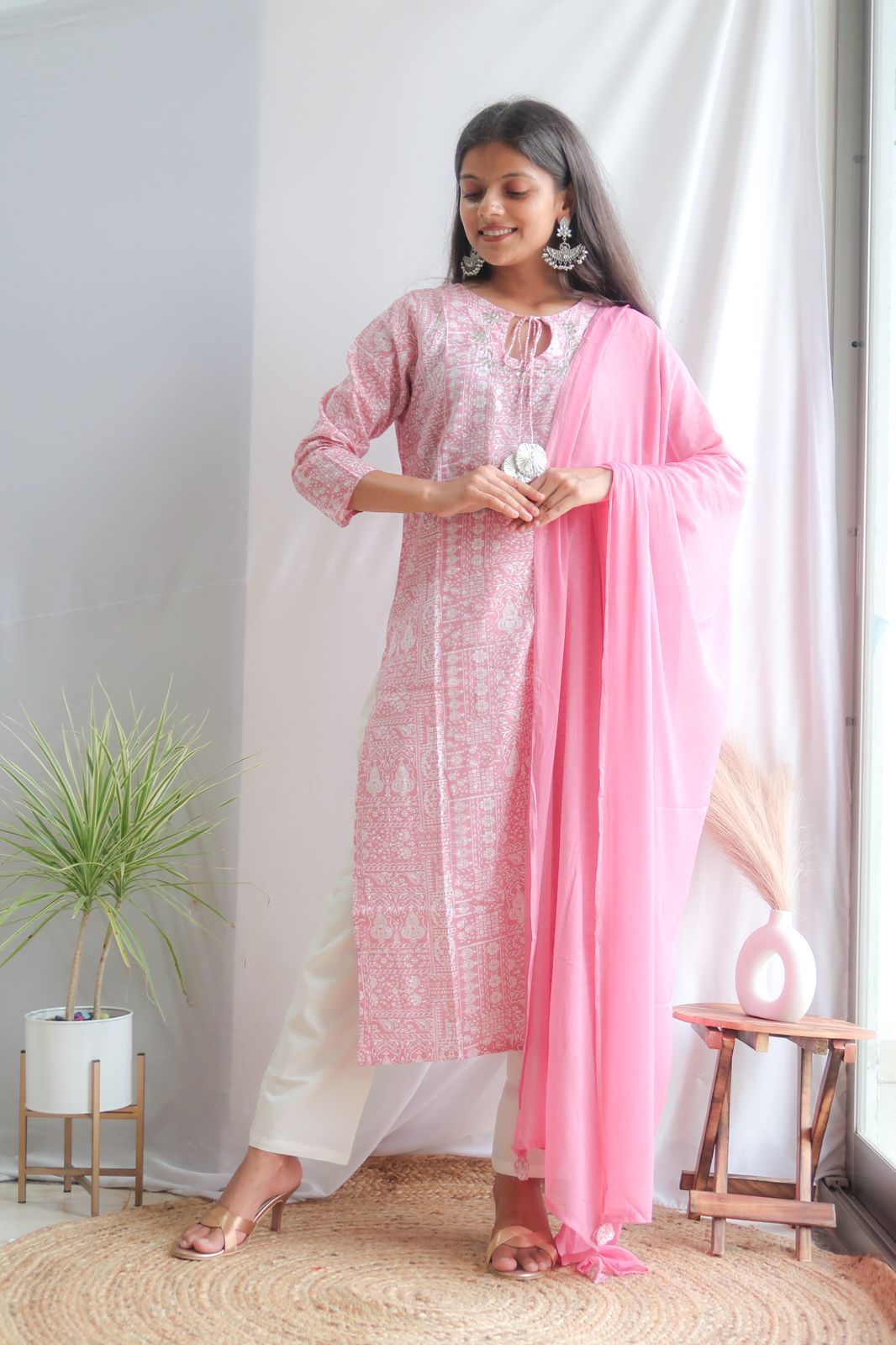 Petal Whispers Blush Pink Straight Suit Set