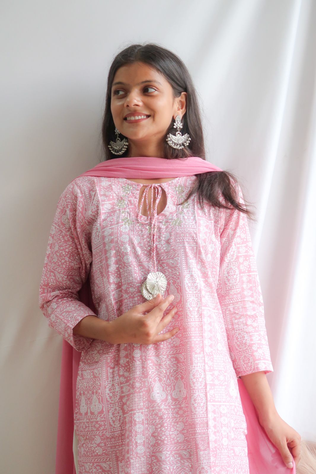 Petal Whispers Blush Pink Straight Suit Set