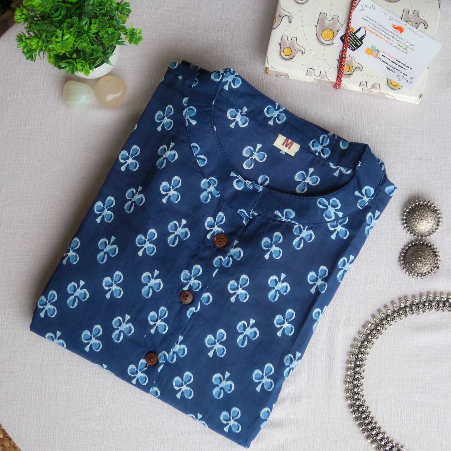 Daily Essential: Indigo Floral Harmony Long Kurta