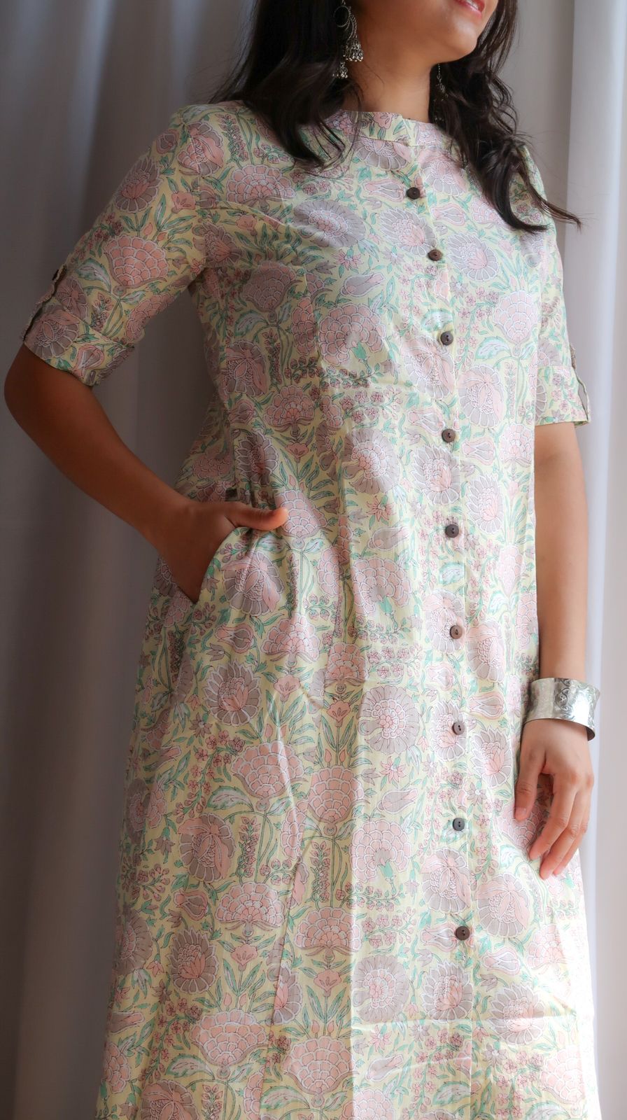 Daily Essential: Enchanting Pastel Blooms Long Kurta