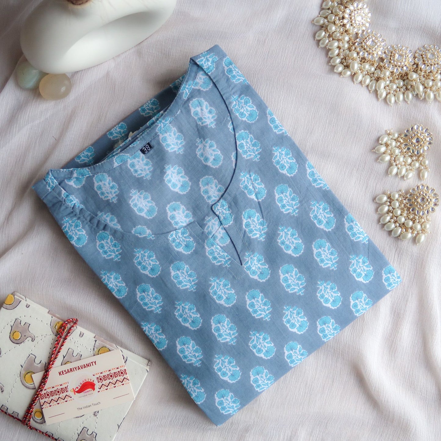 Azure Blue Blossoms Long Kurta