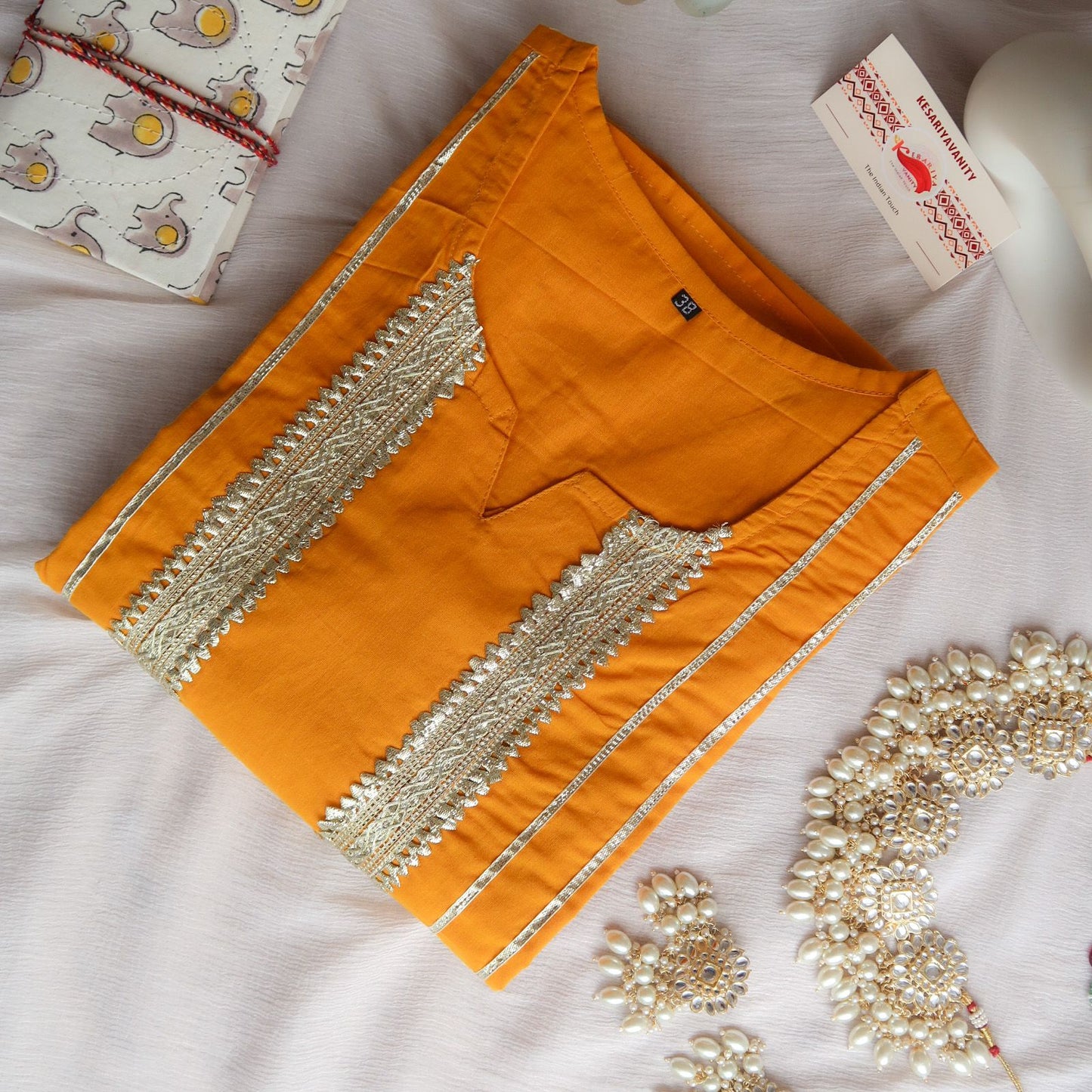 Mustard Gota Work Long Kurta