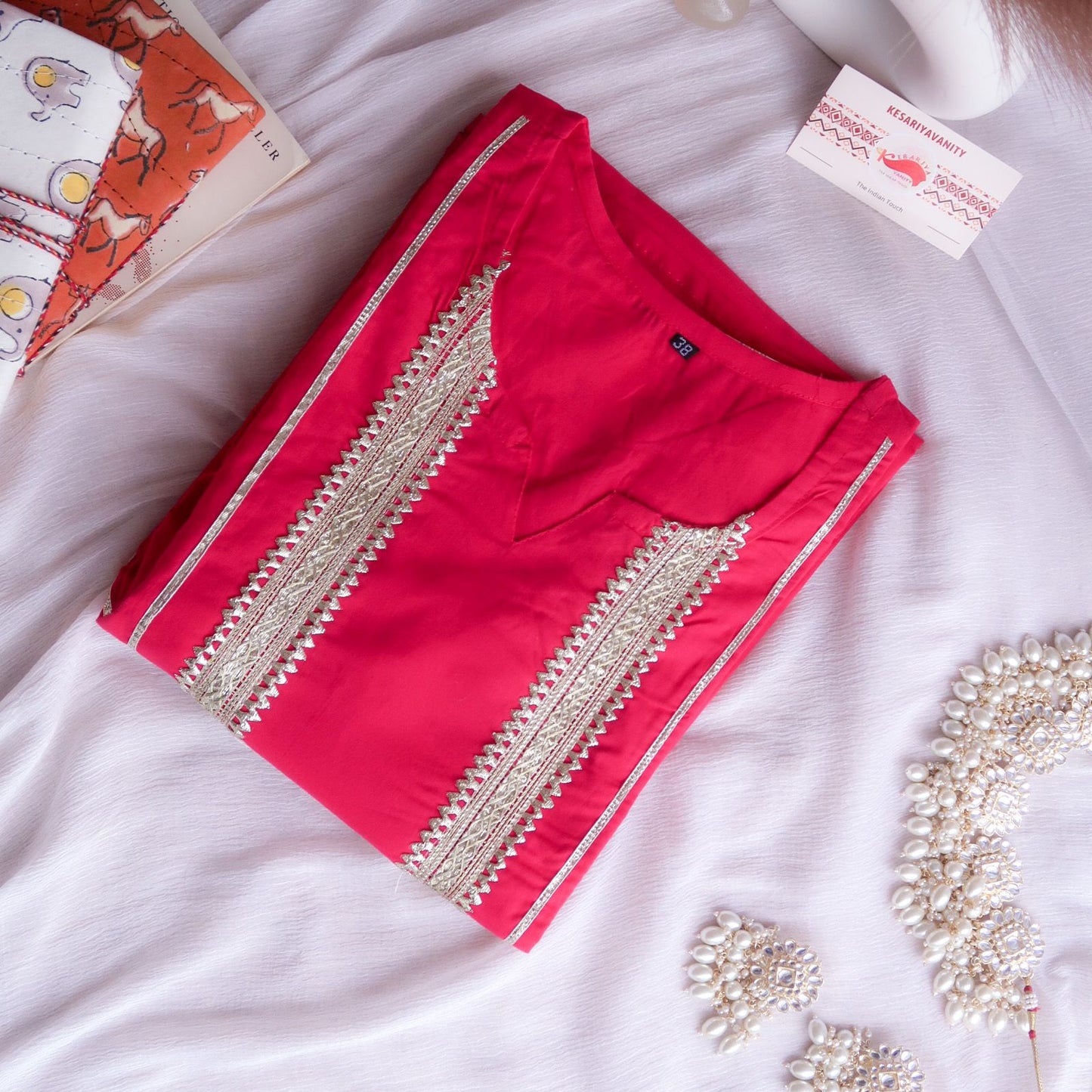 Rani Pink Gota Work Long Kurta