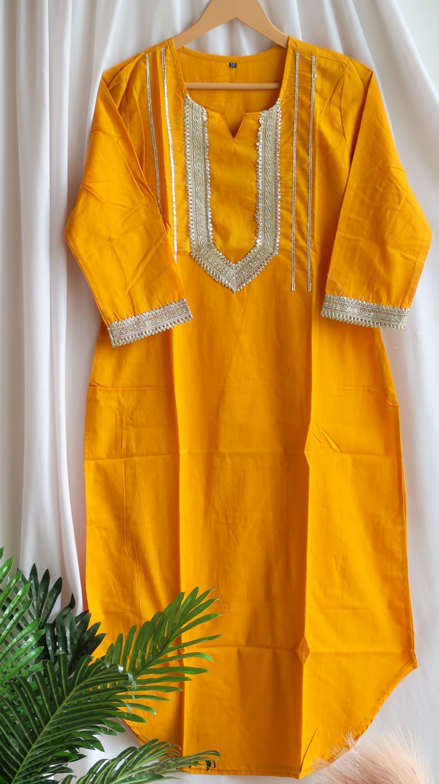 Mustard Gota Work Long Kurta