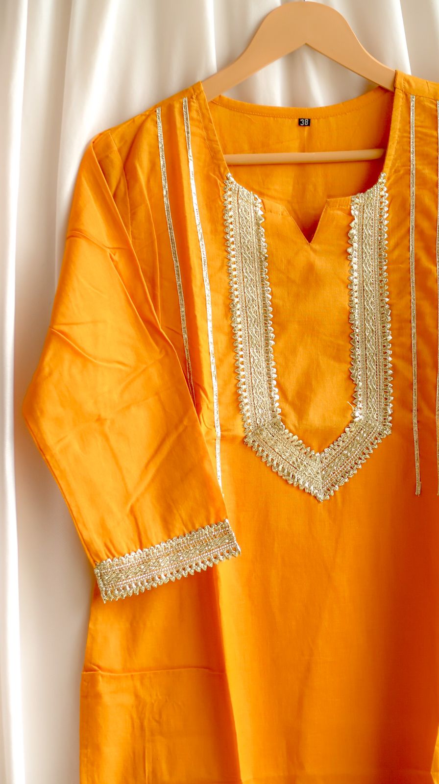 Mustard Gota Work Long Kurta
