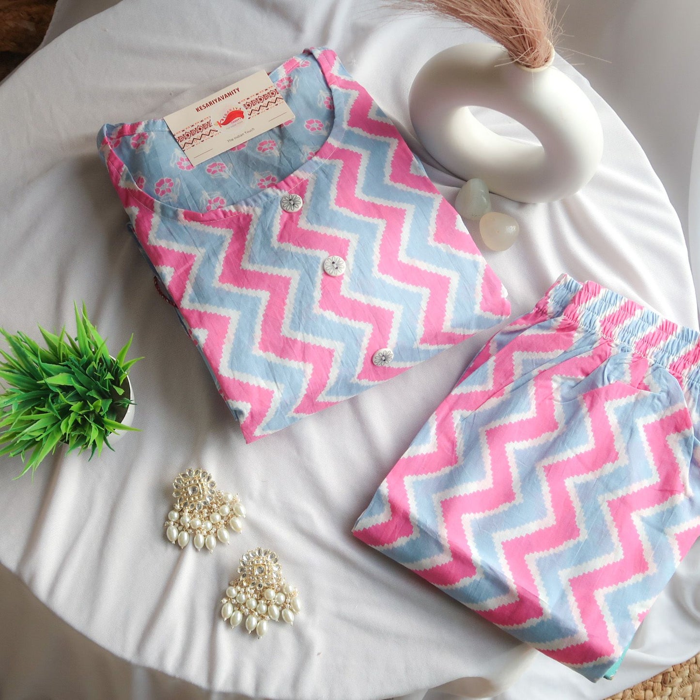 Aasmani Zig Zag Cotton Suit Set