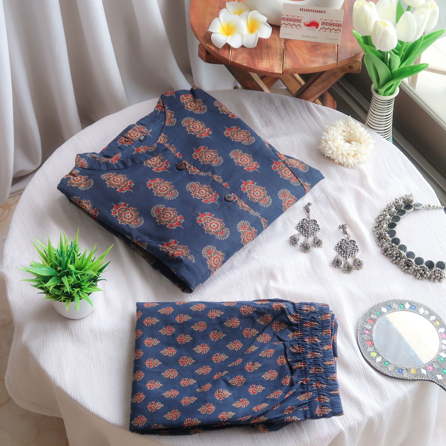 Ethnic Nightfall Indigo Cotton Suit Set BirthdaySALE