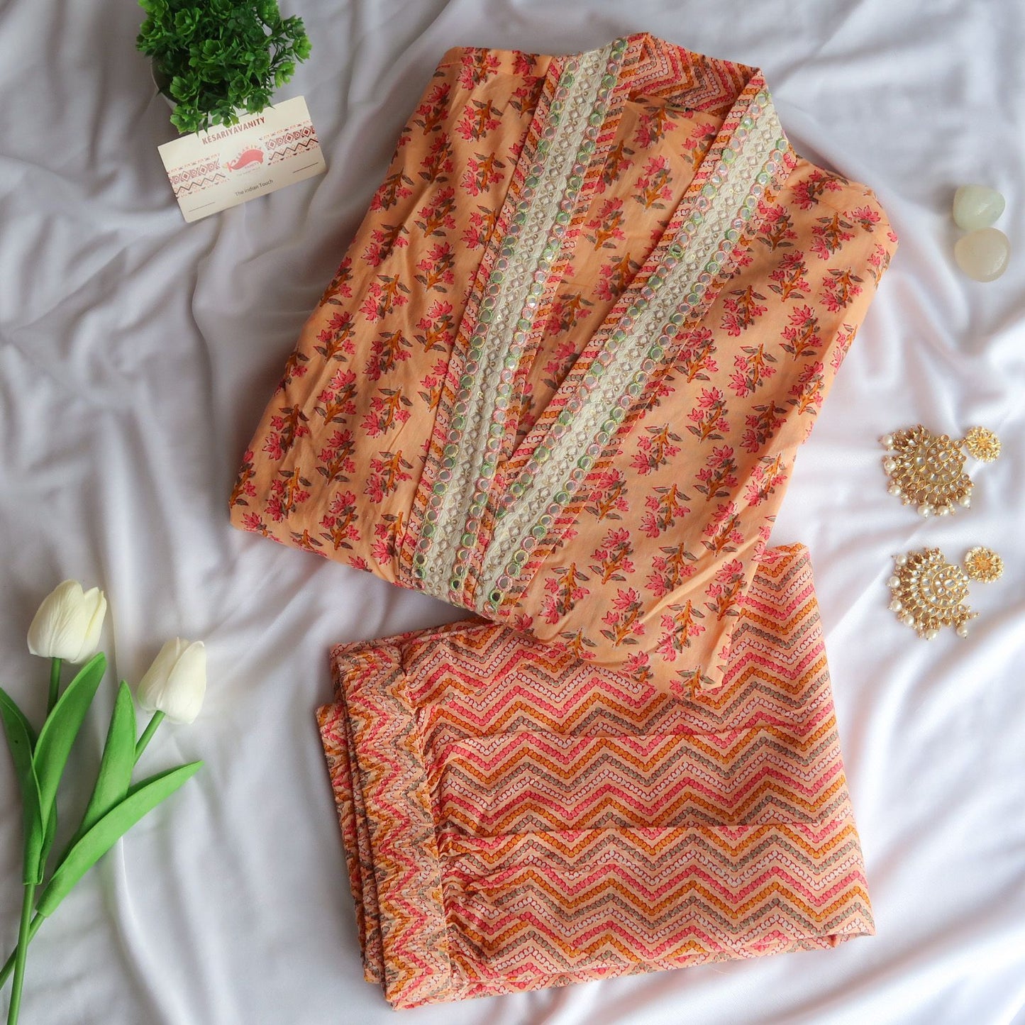 Blossom Mirage: Peachy Elegance Suit Set