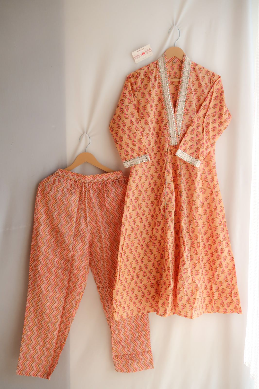 Blossom Mirage: Peachy Elegance Suit Set