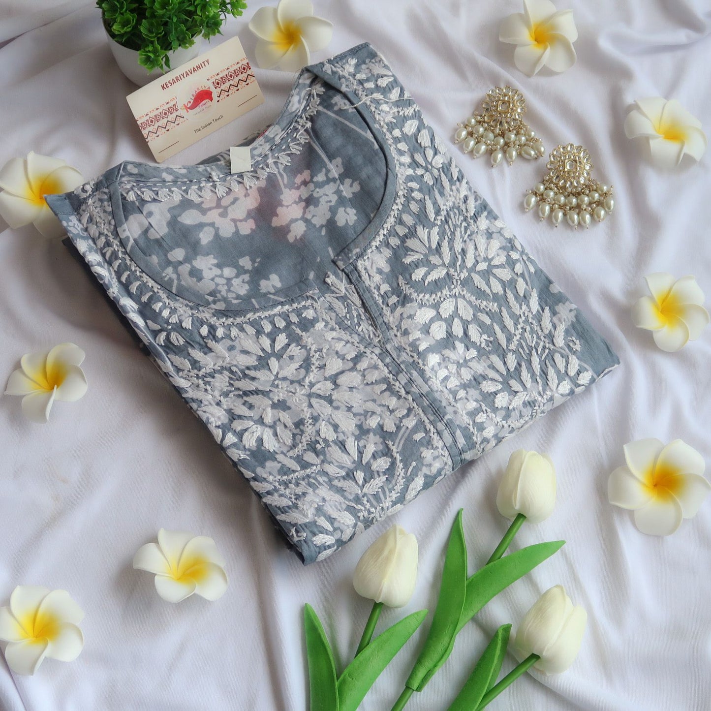 Charcoal Chikankari Eleganza Long Kurta