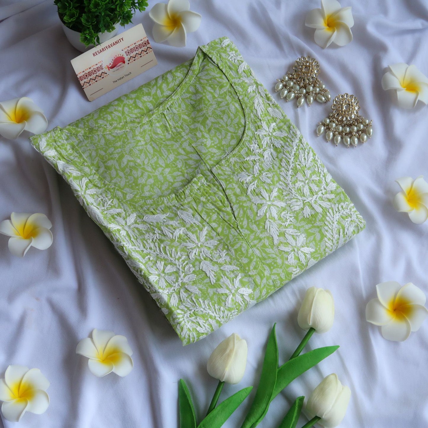 Forest Whispers Chikankari Long Kurta