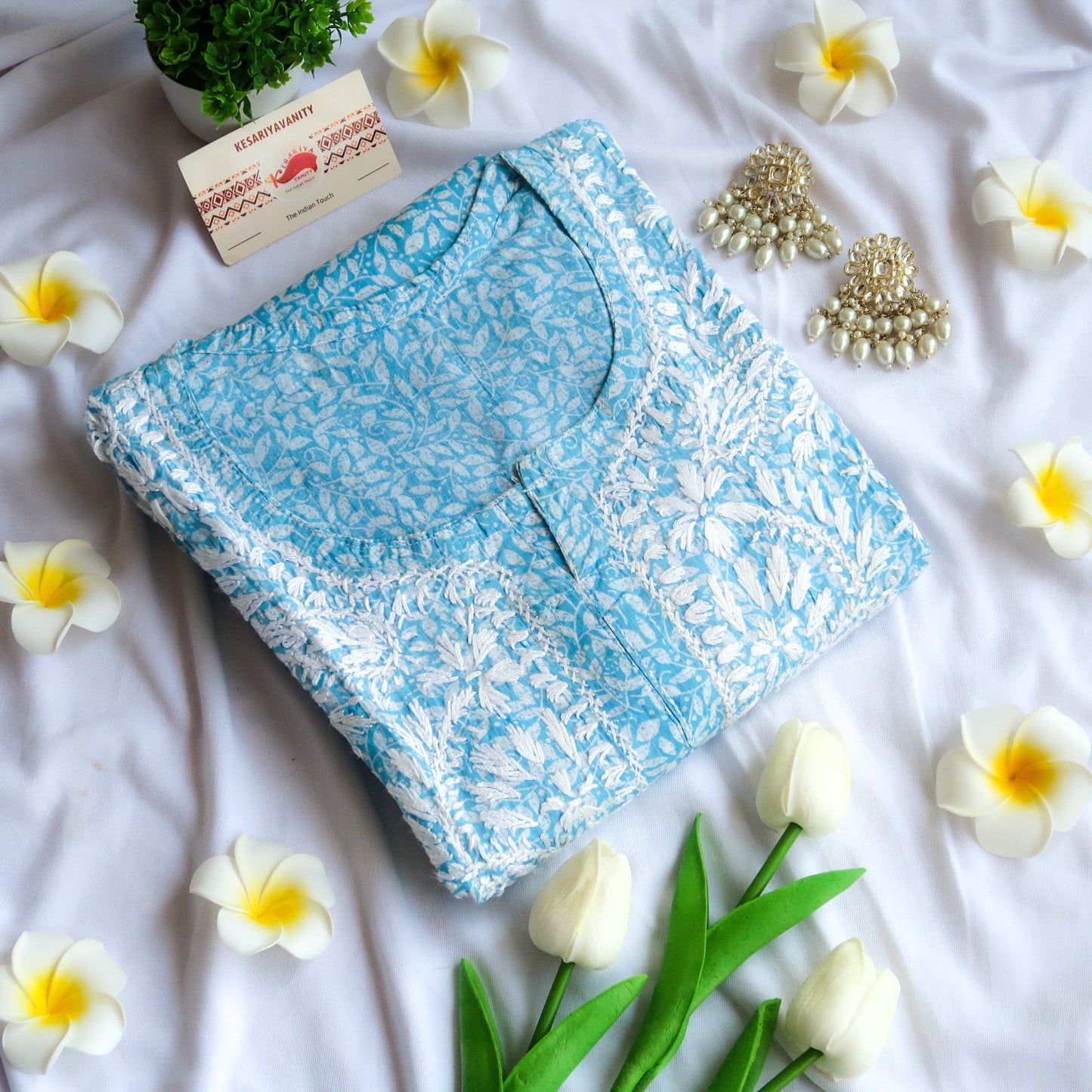 Blue Lagoon Chikankari Long Kurta