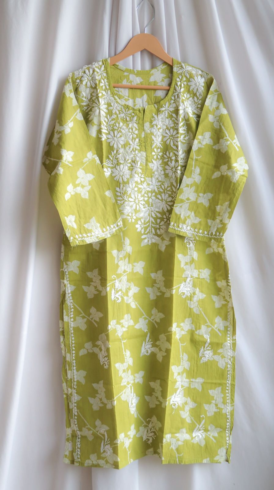 Olive Oil Chikankari Long Kurta
