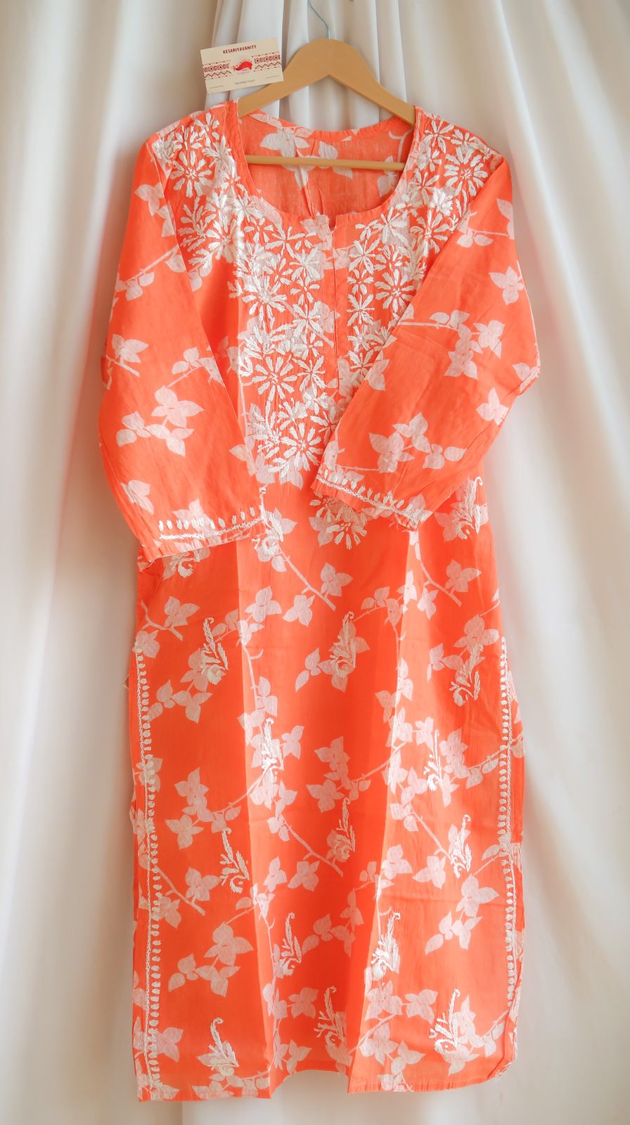 Kesari Chikankari Long Kurta