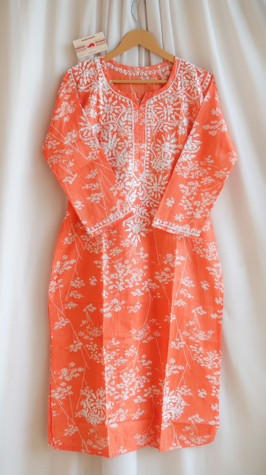 Saffron Sunrise Chikankari Long Kurta