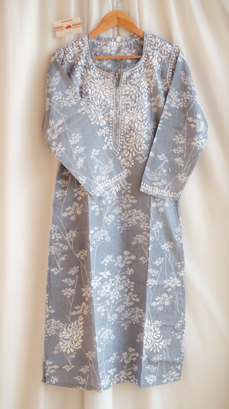Charcoal Chikankari Eleganza Long Kurta