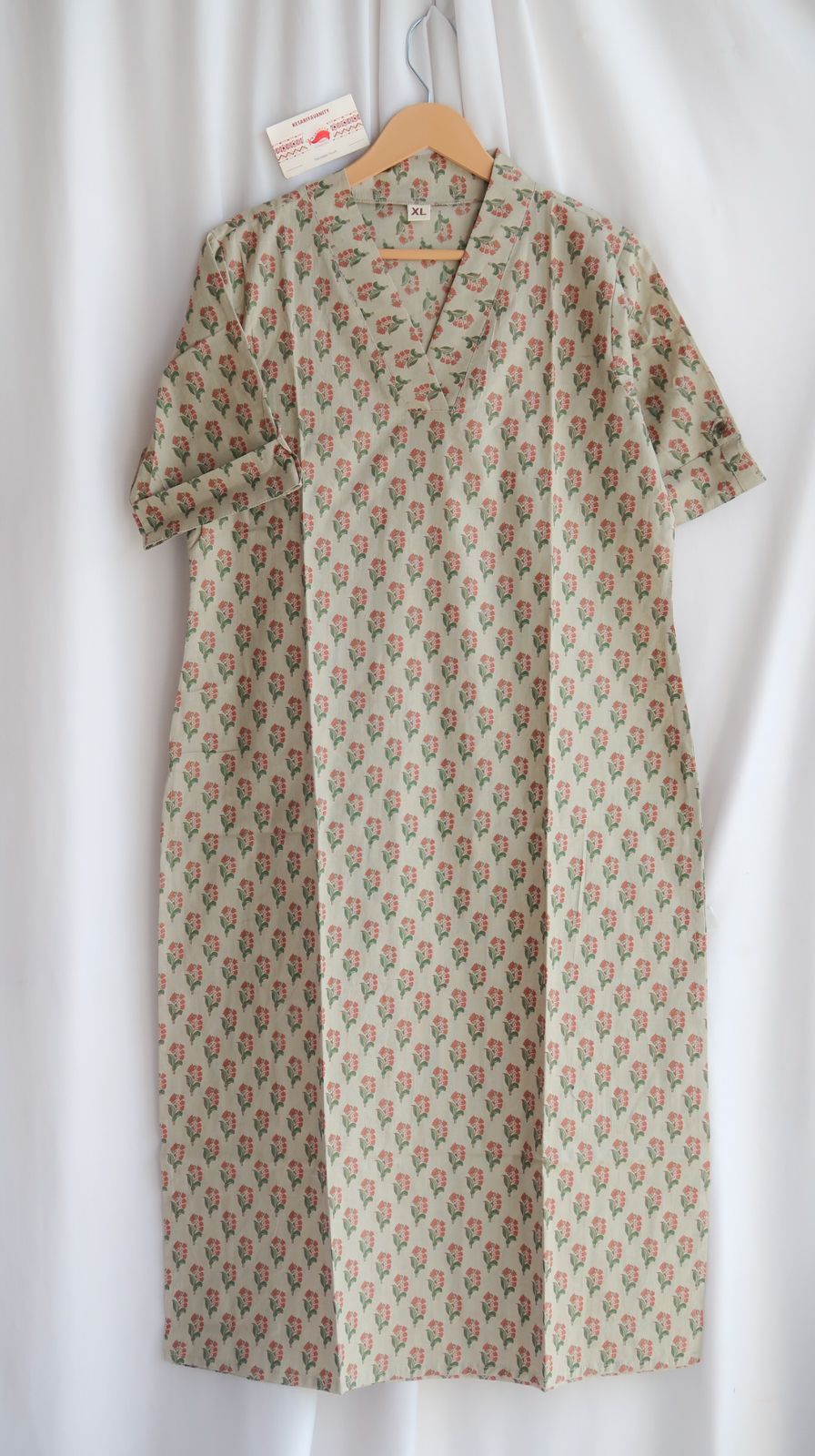 Shaker Beige V-Neck Long Kurta
