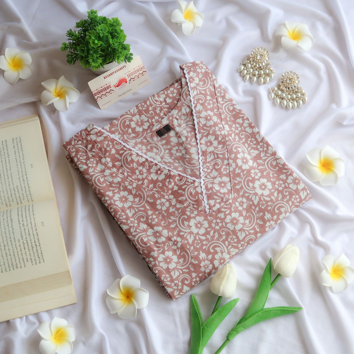 Hazelnut Blossoms V-Neck Long Kurta