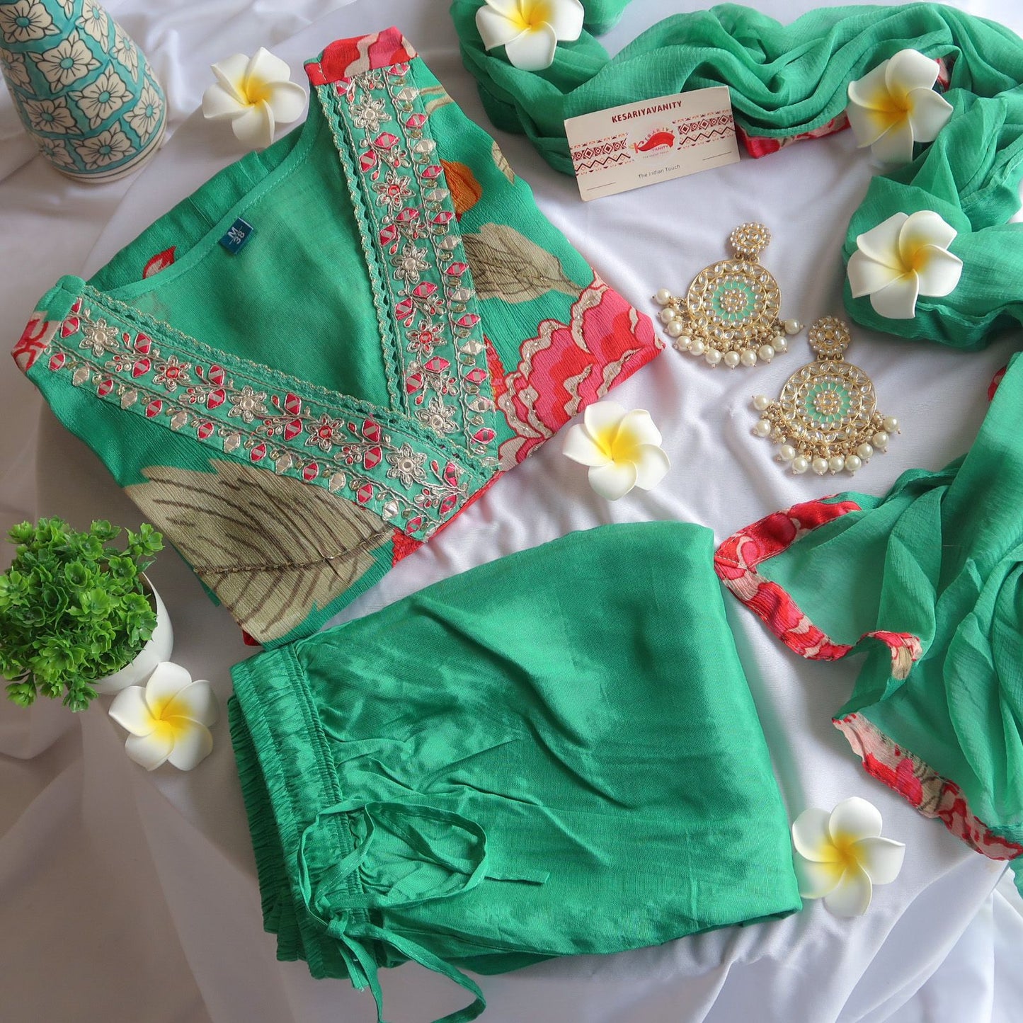 Festive Hariyali Special Pure Chinon Suit Set