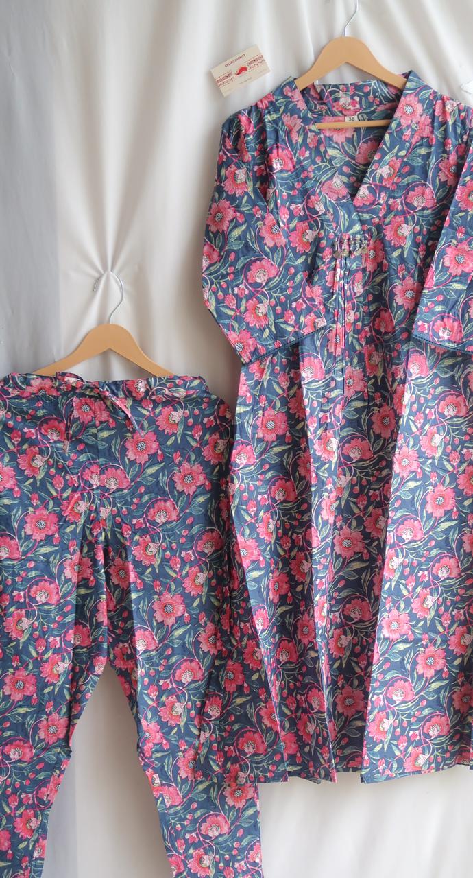 Floral Symphony V-Neck Suit Set