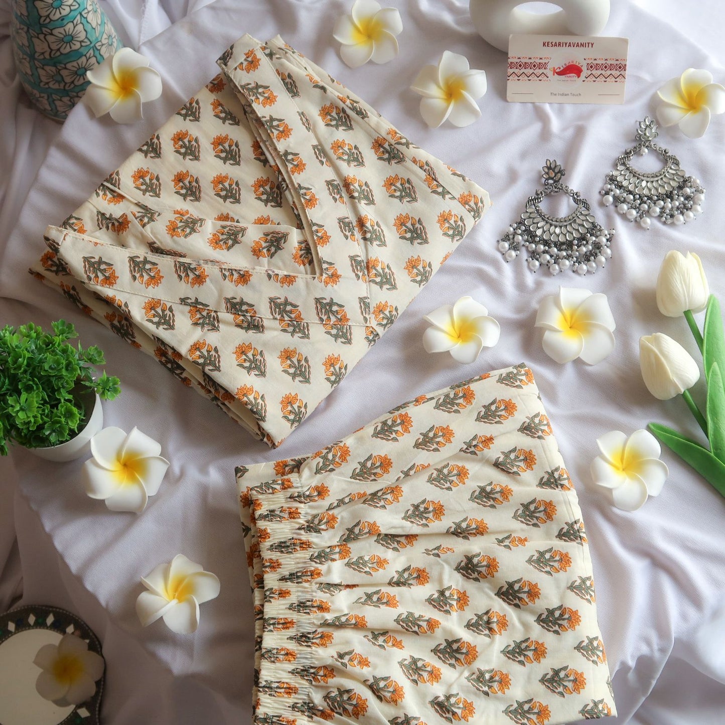 Off-White Blooms Office/Regular Wear Suit Set