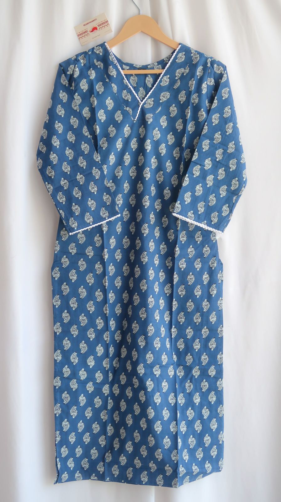 Navy Noir V-Neck Long Kurta
