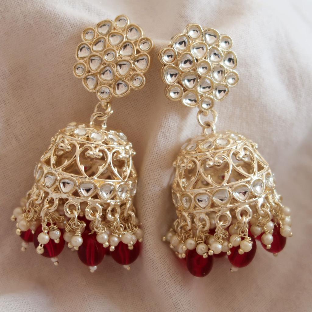 Crimson Radiance Kundan Jhumki Earrings