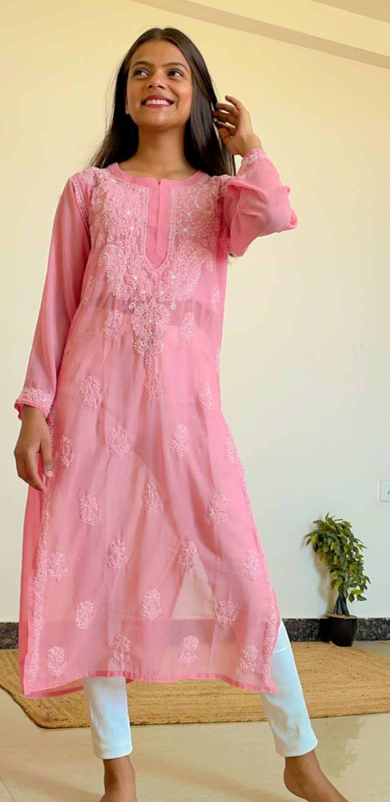 BirthdaySALE - Heer Toh Badi lovely hai Chikankari Georgette Straight Kurta