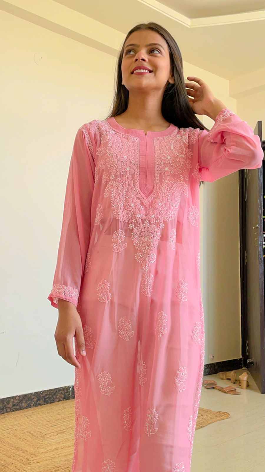 BirthdaySALE - Heer Toh Badi lovely hai Chikankari Georgette Straight Kurta